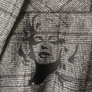 Plaid Checkered Pattern 80s Blazer with shoulder pads Marilyn Monroe Grey SZ M